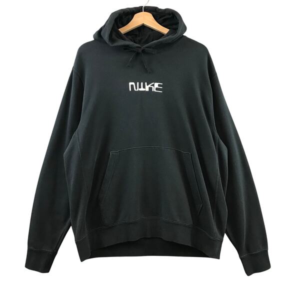 Nike Club Fleece Pullover Soccer Hoodie Men Sz L Black Spellout - Picture 1 of 9